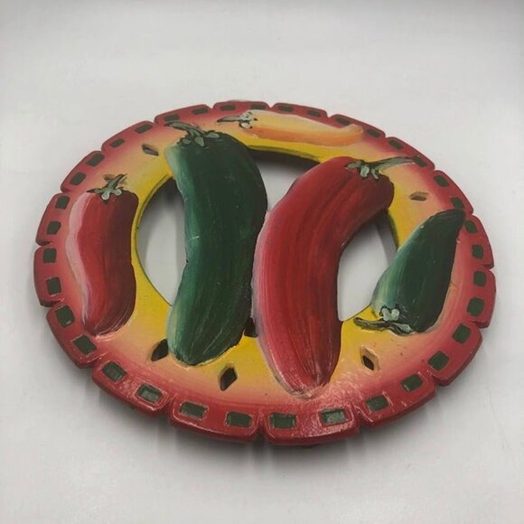 Vintage Chili Hot Pepper Metal Round Trivet Hot Pad Pot Holder Kitchen Décor - Picture 4 of 7